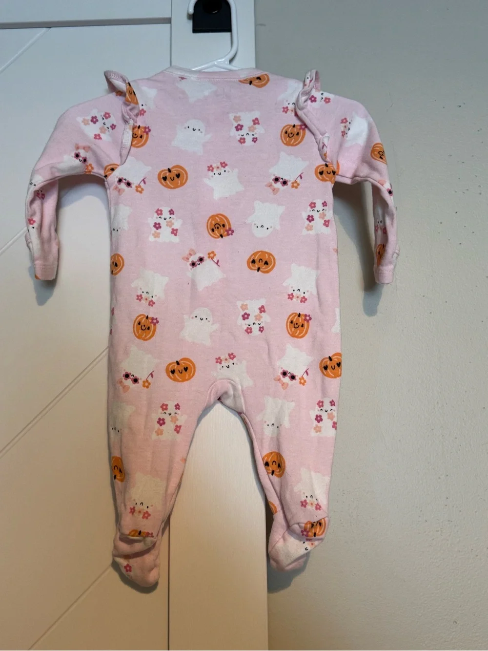 Old Navy Baby Halloween Footed Sleeper Ghost Pumpkin Pink 2-Way Zip 0-3M
